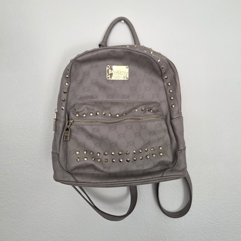 Bebe Gray Backpack With Gold Studs Adjustable And Removable Straps